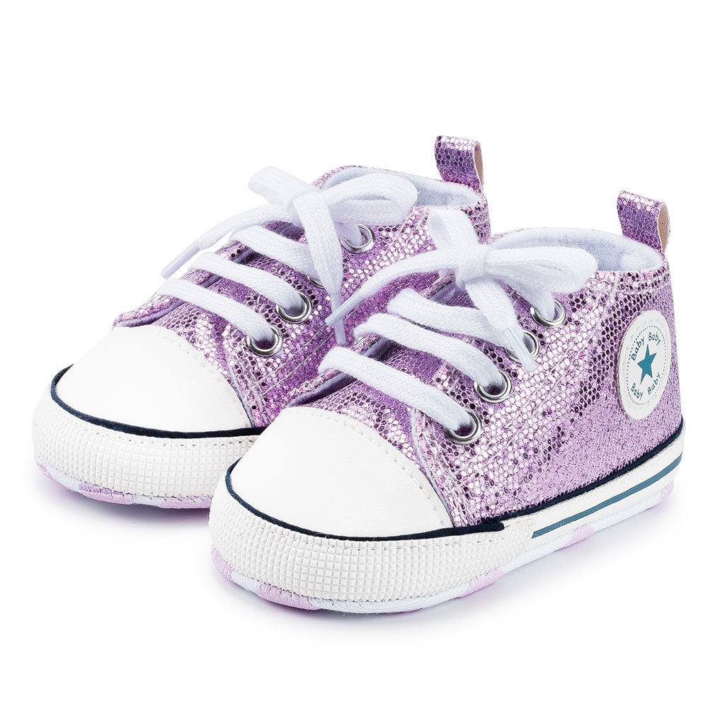 Baby Toddler Shoes Soft Sole Sequined  aby Shoes Lace Up All-Match Casual Shoes
