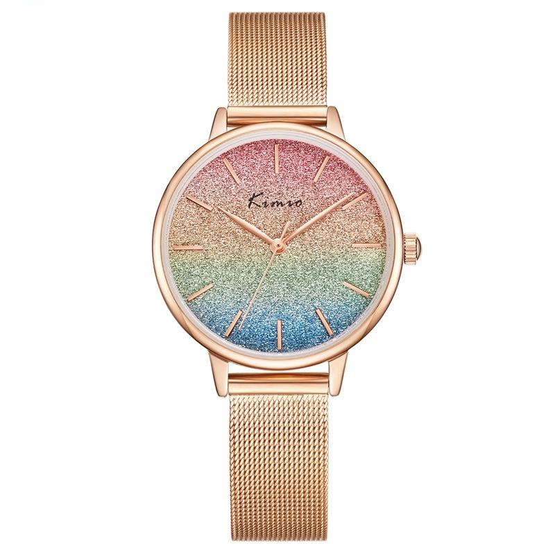 Rainbow Gradient Color Glitter Ladies Watch Mesh Strap Fashion Watch