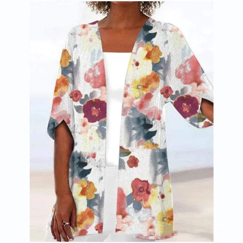 Printed Loose Top Fashion Coat