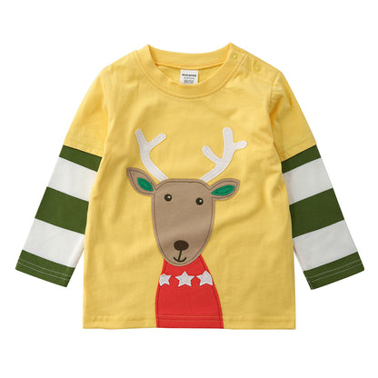 Boys And Girls Striped Sleeves Stitching Round Neck Sweater