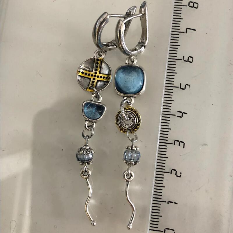 Cross Round Metal Asymmetric Long Earrings Women