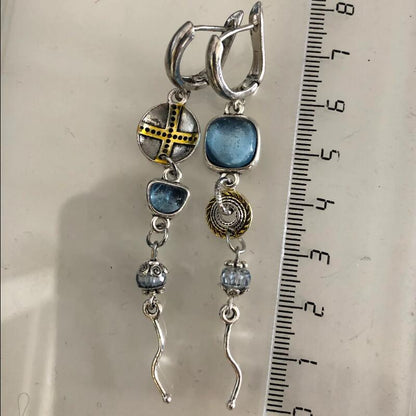 Cross Round Metal Asymmetric Long Earrings Women