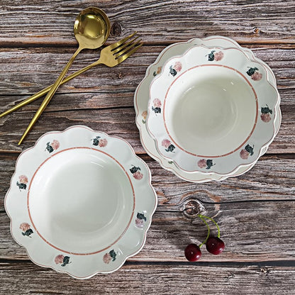Retro American Pastoral Style Rose Edge Ceramic Dining Plate