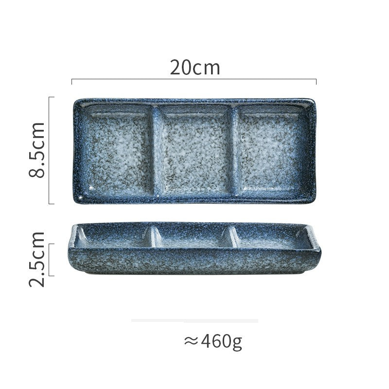 Japanese Three Grid Seasoning Dish With Dipping Material Ceramic Dish