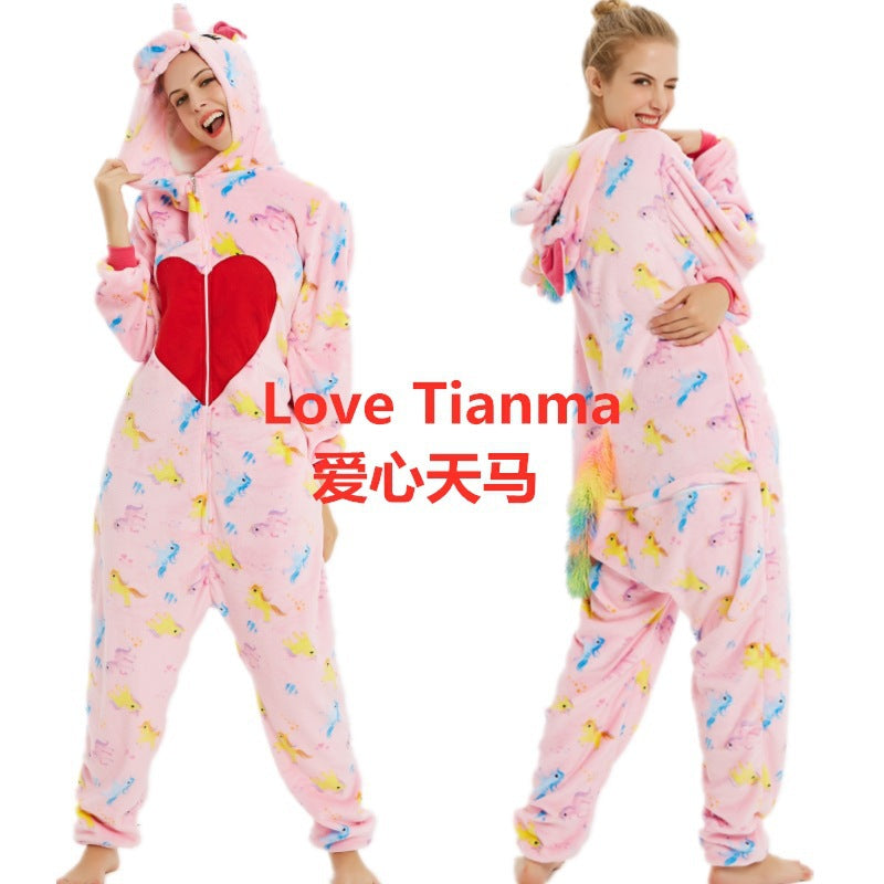 Flannel Cute Cartoon Animation Animal Pajamas Minotaur Elk Husky One-Piece Pajamas For Men And Women