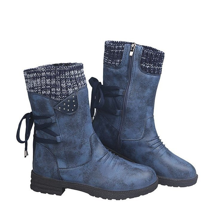 Rubber square heel side zip mid-heel mid-heel boots