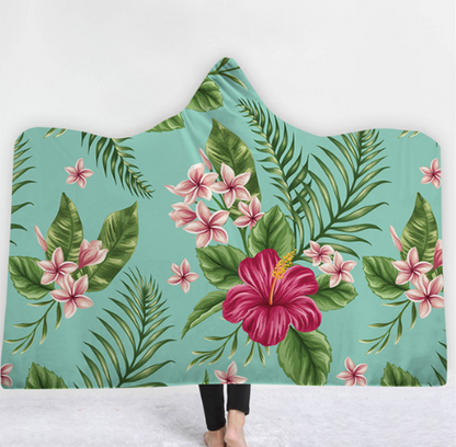 Hooded Thermal Fleece Blanket Coral Fleece Print Winter Warm Home Travel Portable Wearable Thick Hoodie Blanket For Adults Kids
