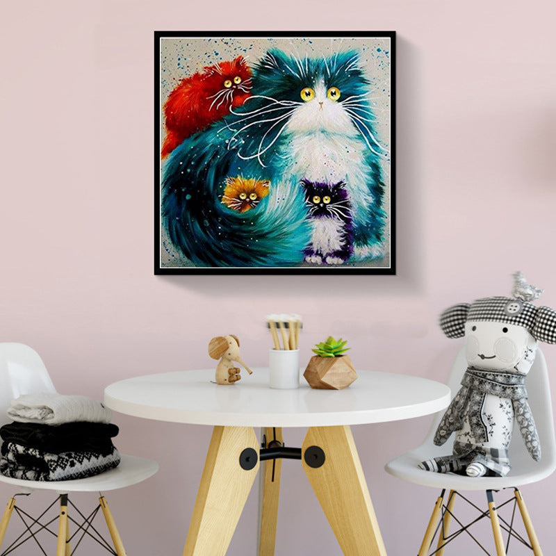 Colorful Cat Diamond With Cross Stitch In Animal Bedroom