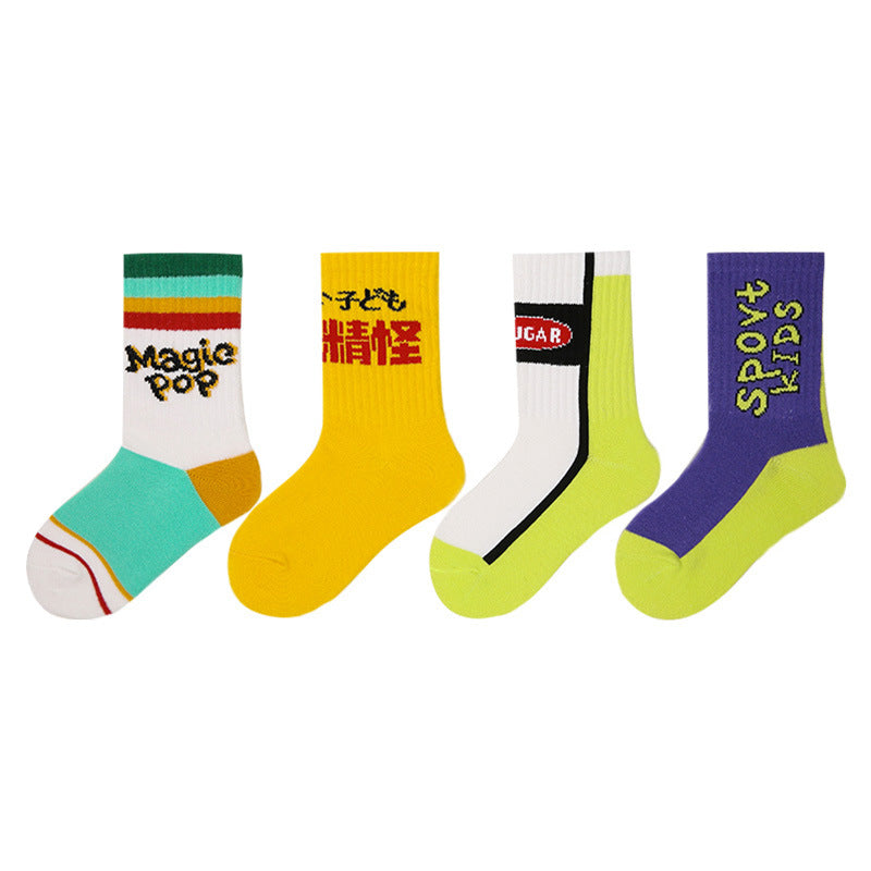 Children's Socks, Trendy Socks, Spring Letters, Street Sports Style