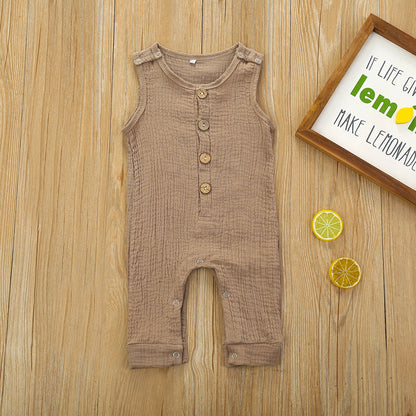 Baby Onesies Solid Color Cotton And Linen Slings Romper Multicolor Buttons Summer Newborn Romper