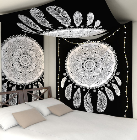 Printed home tapestry black and white with wall hanging beach towel beach blanket