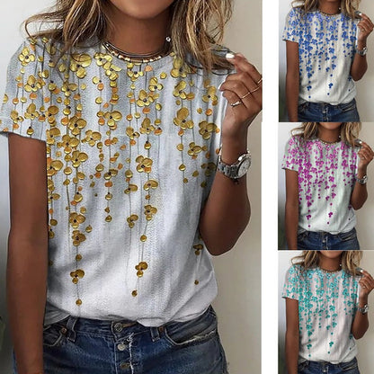 Floral Digital Printed Round Neck Short Sleeve T-shirt