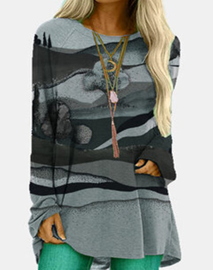 Retro butterfly print gradient long-sleeved T-shirt