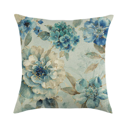 Blue style oil painting bird and flower pillow