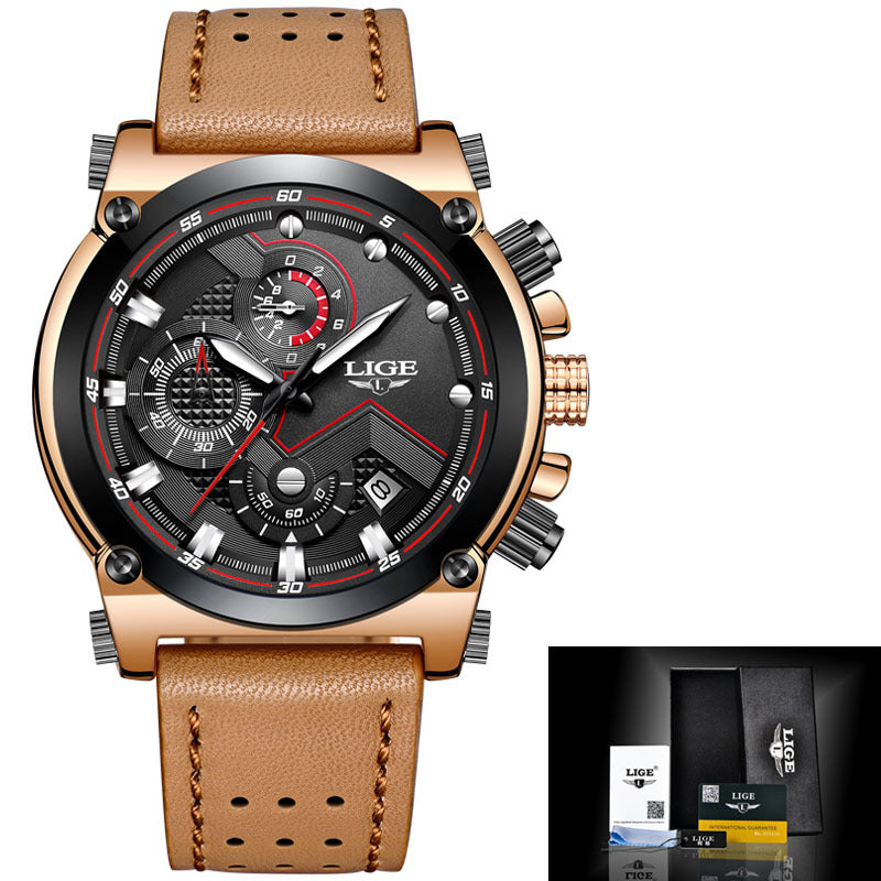LIGE casual business waterproof belt watch men