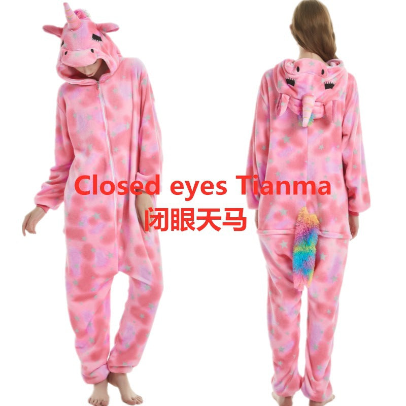 Flannel Cute Cartoon Animation Animal Pajamas Minotaur Elk Husky One-Piece Pajamas For Men And Women
