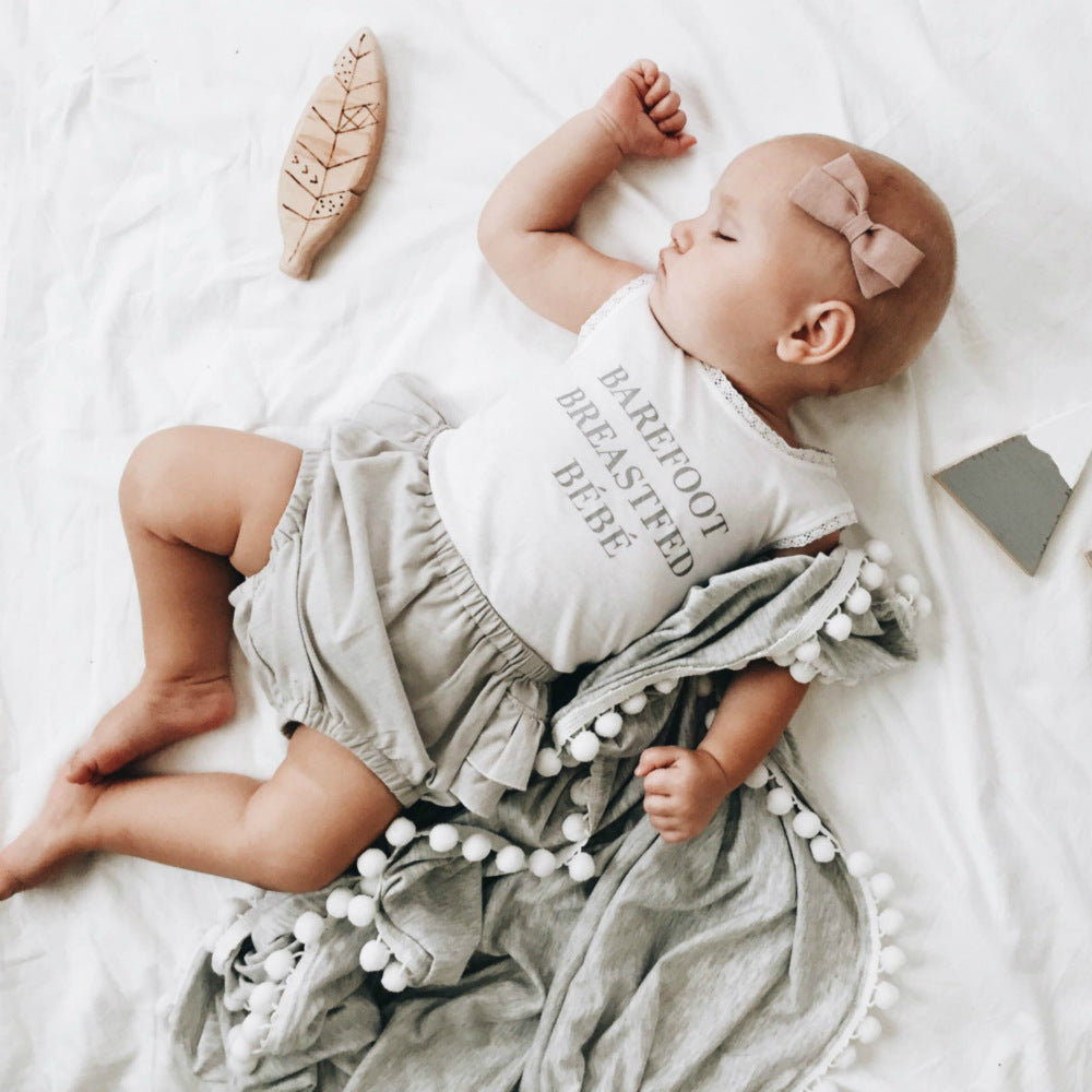 Baby Pure Cotton Padded Ball Edge Blanket Covering
