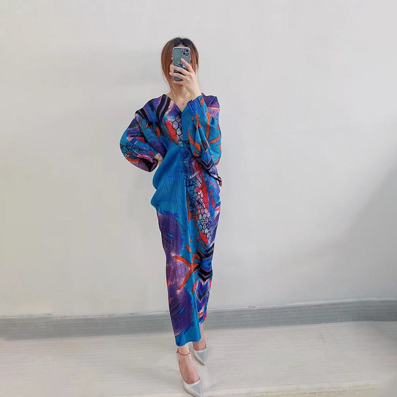 Sanzhai Pleated Summer New Bat Sleeves Loose Cover Meat Reduce Age Large Medium Length Bottom Dress