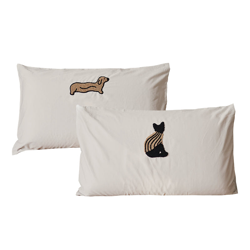 Milk Coffee Colored Plush Pure Cotton Three-dimensional Embroidery Pillowcase