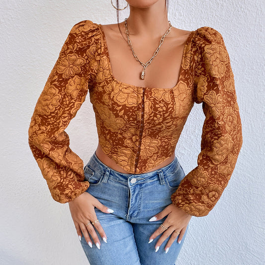 Embroidered Small Tank Top With Long Sleeved Buttons