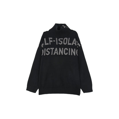 Zipper Turtleneck Men's Loose Winter Lettering Sweater