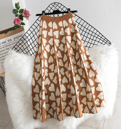 Knitted Skirt Women's New Japanese and Korean High Waist Slim Mid Length Half Length Skirt A-Line Skirt Large Swing Long Skirt