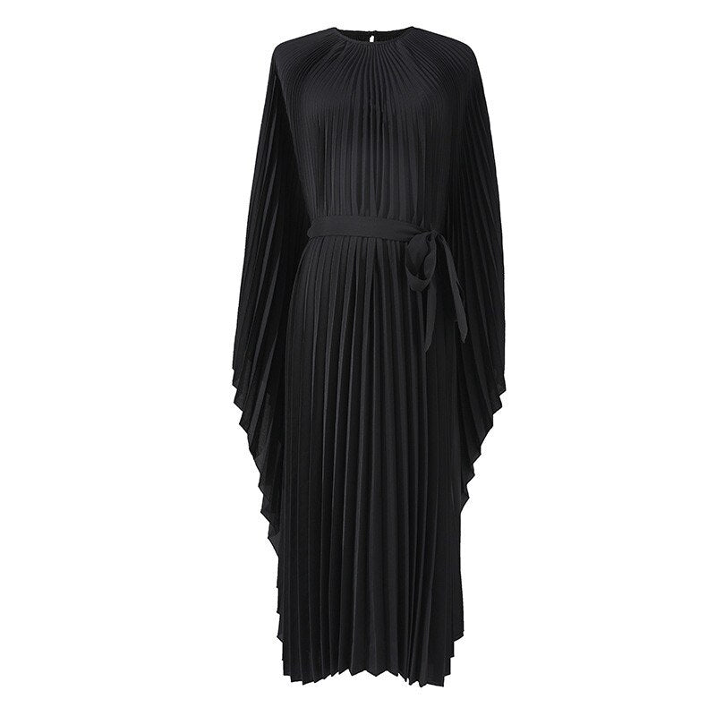 OFF designer loose oversized solid O-neck elegant party evening Pleated dress summer holiday beach chic casual luxury robe femme