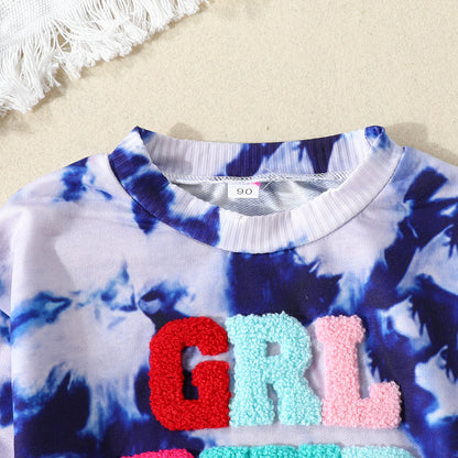 New Girls' Letter Tie-dyed Long-sleeved Trendy Double Color European And American Style