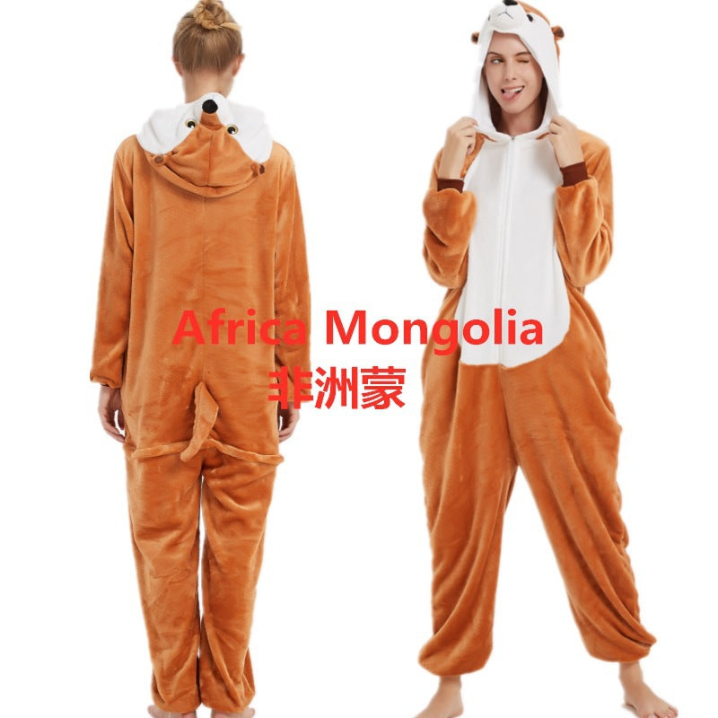 Flannel Cute Cartoon Animation Animal Pajamas Minotaur Elk Husky One-Piece Pajamas For Men And Women