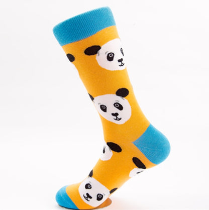 Happy tide socks, pandas, flowers and birds, colorful, high tube, casual cotton socks