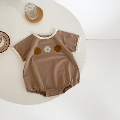 Infant Short Sleeve Romper Cotton Cute Print Round Neck