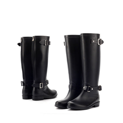 Fashion High Rain Boots Buckle Red Zipper Korean Water Shoe