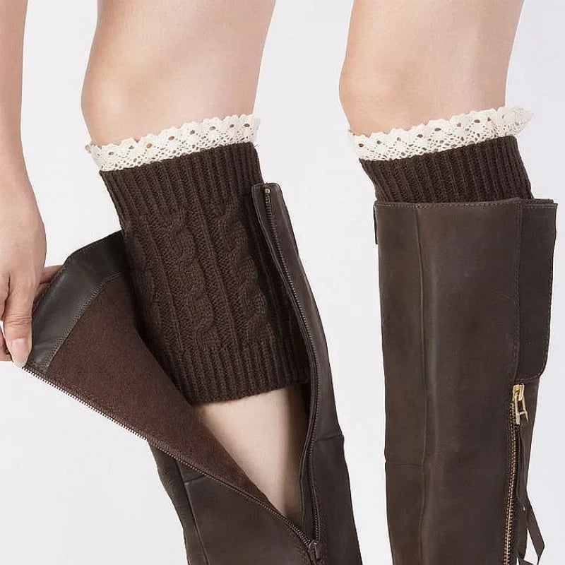 Lace Socks Twist Knit Wool Leg Warmers