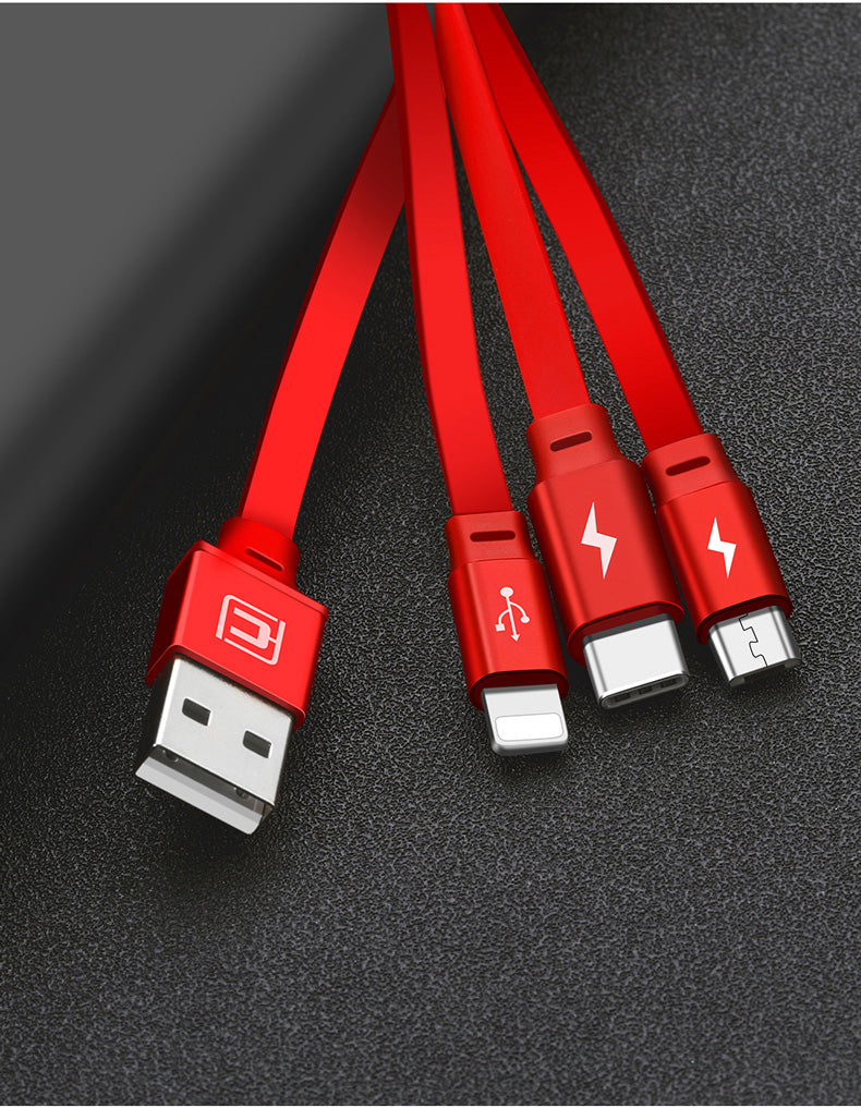 Telescopic three-in-one charging line mobile phone multi-function multi-head
