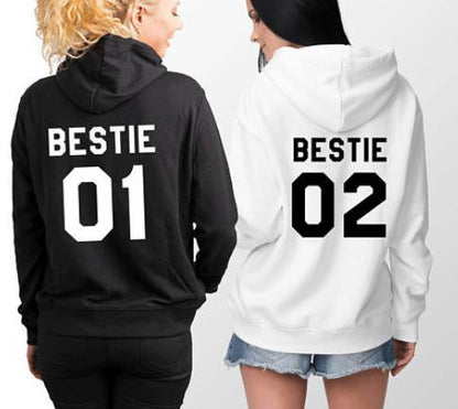 BESTIE 01 BESTIE 02 Printed Back Letter Hooded Sweater