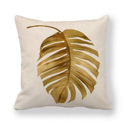 Golden Palm Leaf Watercolor Oil Painting Linen Encryption Fine Linen Pillowcase
