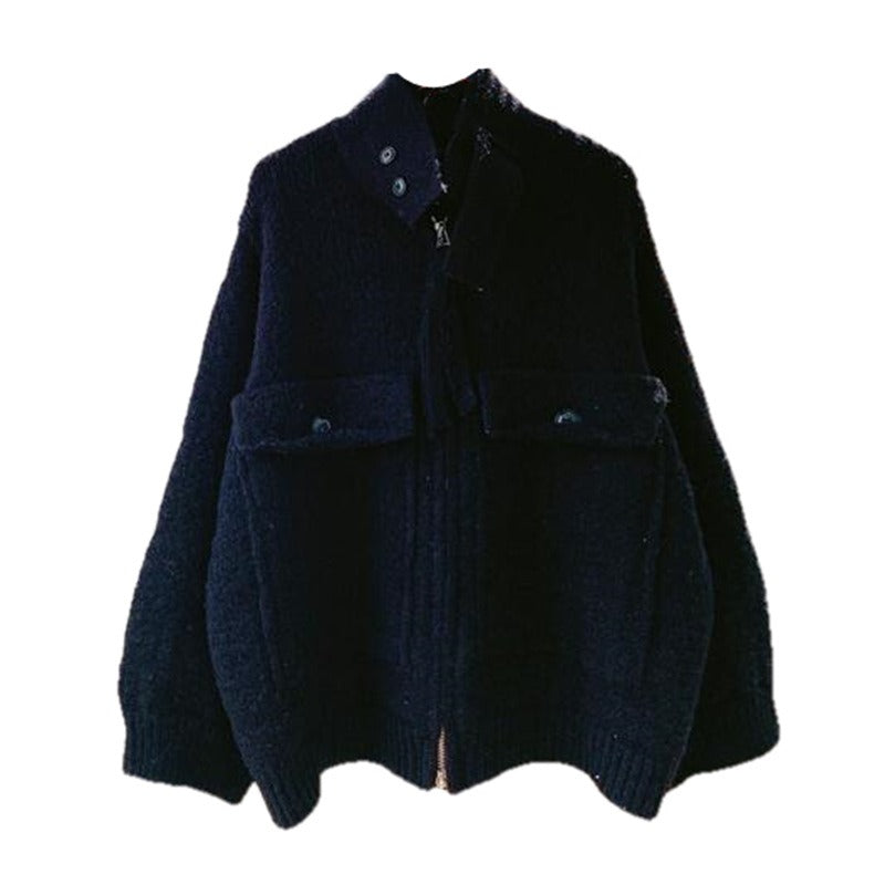 Retro Lazy Style Thickened Sweater Women's Coat New Loose Zipper Knitted Cardigan