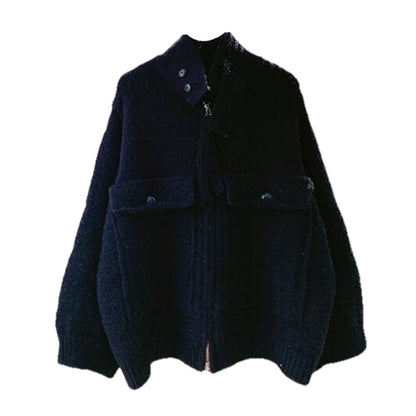 Retro Lazy Style Thickened Sweater Women's Coat New Loose Zipper Knitted Cardigan