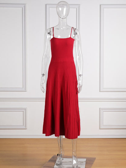 Casual Solid High Waist Knit Dress High Stretshy Sleeveless Pleated Long Skirt Dress Women Summer Beach Slip Dresses