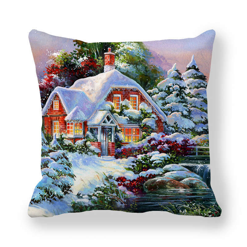 Christmas Style Encryption Peach Skin Fabric Pillow Cover