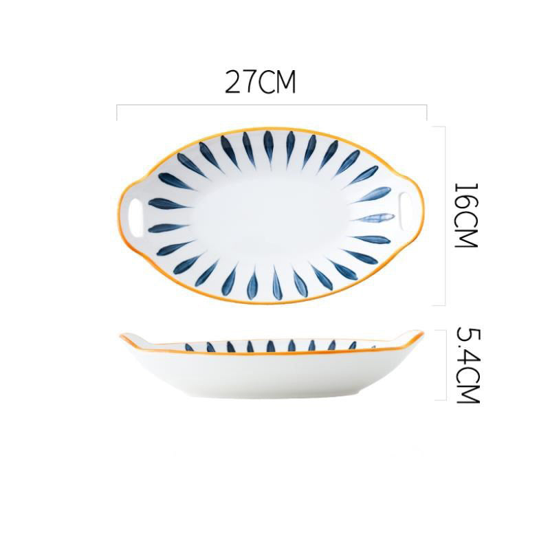 Creative Household Binaural Oval Ceramic Plate