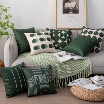 Simple Geometry PU Leather Technology Cloth Splicing Pillowcase