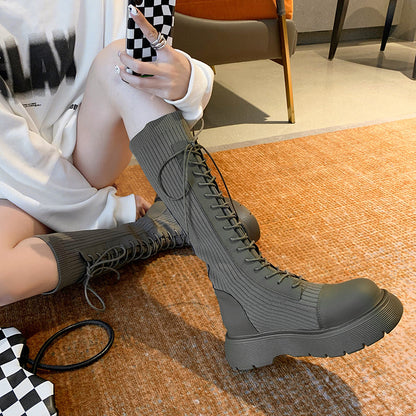 But Knee Boots Women's British Style Trifle