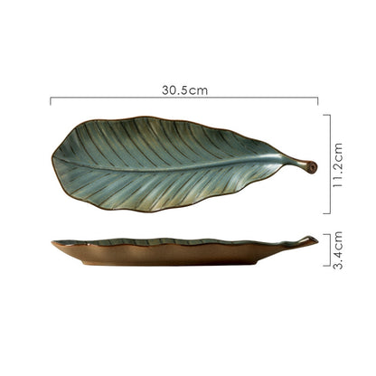 Japanese Style Retro Kiln Transformed Leaf Ceramic Sushi Plate