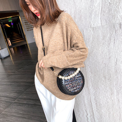 Round Messenger Bag Diy Woven Material Cloth Thread Handmade