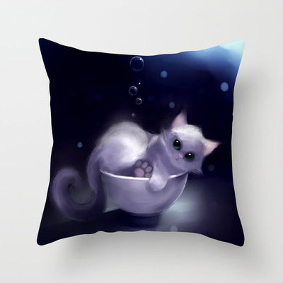 Home Office Cartoon Cat Peach Skin Fabric Throw Pillowcase