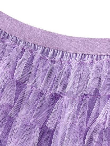 Mesh Skirt Designer High Elastic Waist Contrast Color Fashion Spliced Skirts Female Clothing