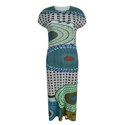 TIANPEI Pleats Plaid Printed Flying Sleeve Dress  New Spring Summer Causal Long Split Evening Dresses Aesthetic Clothes