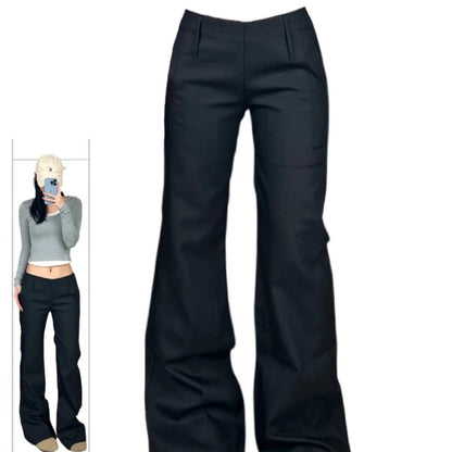 New Black Low Waist Slightly Flared Suit Pants Women's Slim Fit Drape