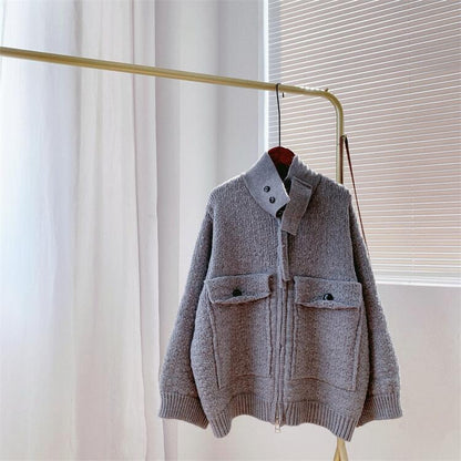 Retro Lazy Style Thickened Sweater Women's Coat New Loose Zipper Knitted Cardigan